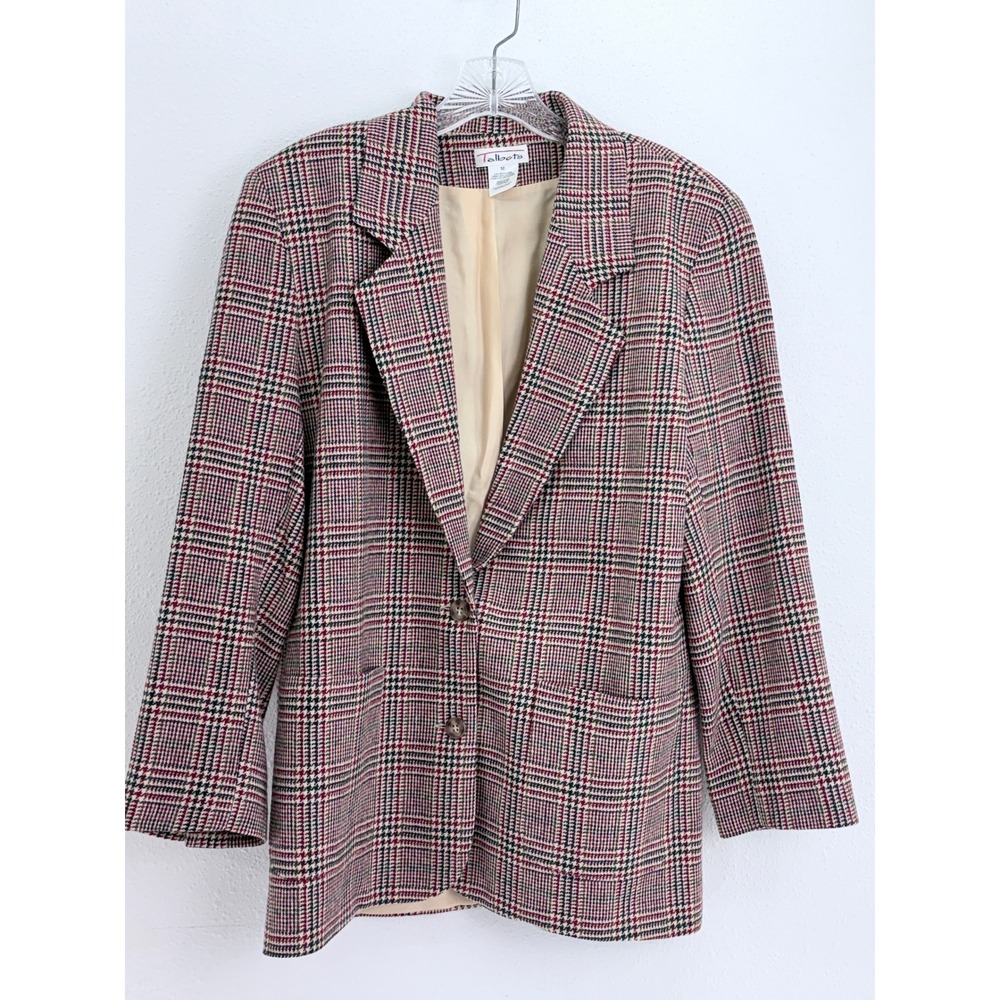 Vintage Talbots Blazer Red Plaid 100% Wool Two Button Jacket Size M